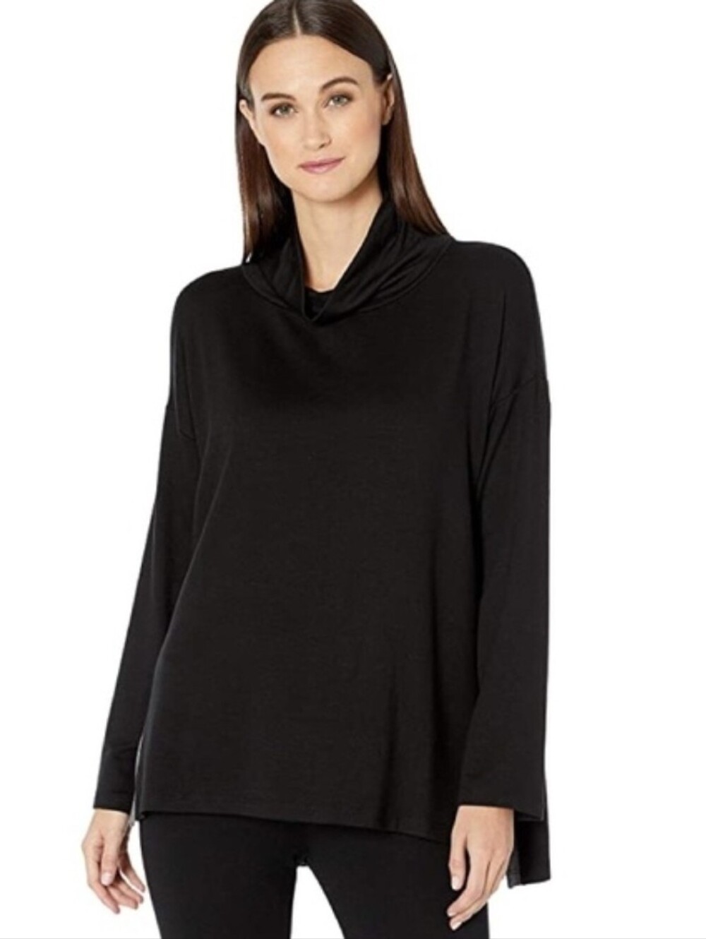 ❤️ EILEEN FISHER STRETCH TENCEL TERRY FUNNEL NECK TUNIC TOP, LARGE